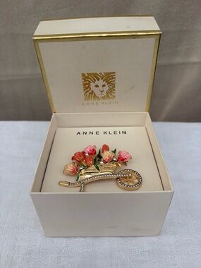 Anne Klein Gold-Tone Floral Bouquet Brooch with Pink & Coral Enamel